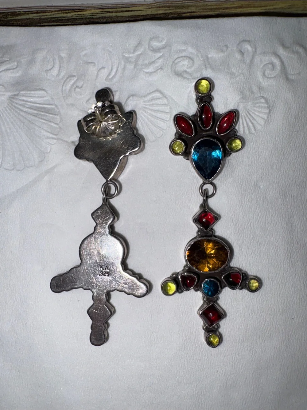 Multicolor 925 sterling Gemstone Drop Earrings - Vibrant Red, Blue & Yellow